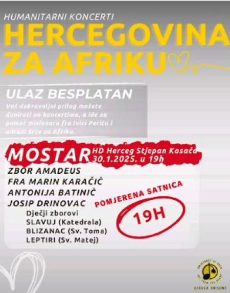 Zbog hrvatskih rukometaša humanitarni koncert u Mostaru će početi u 19 sati!